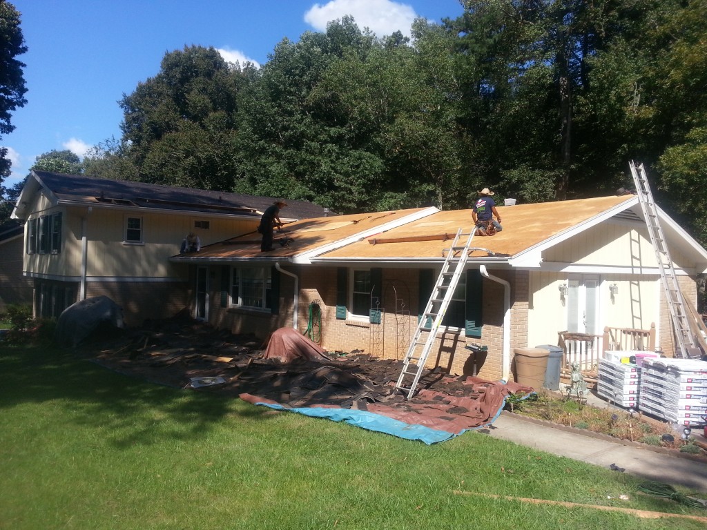 roof replacement job in progress